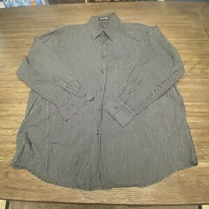 Beverly Hills Polo black white stripe long sleeve button down Men shirt size XL